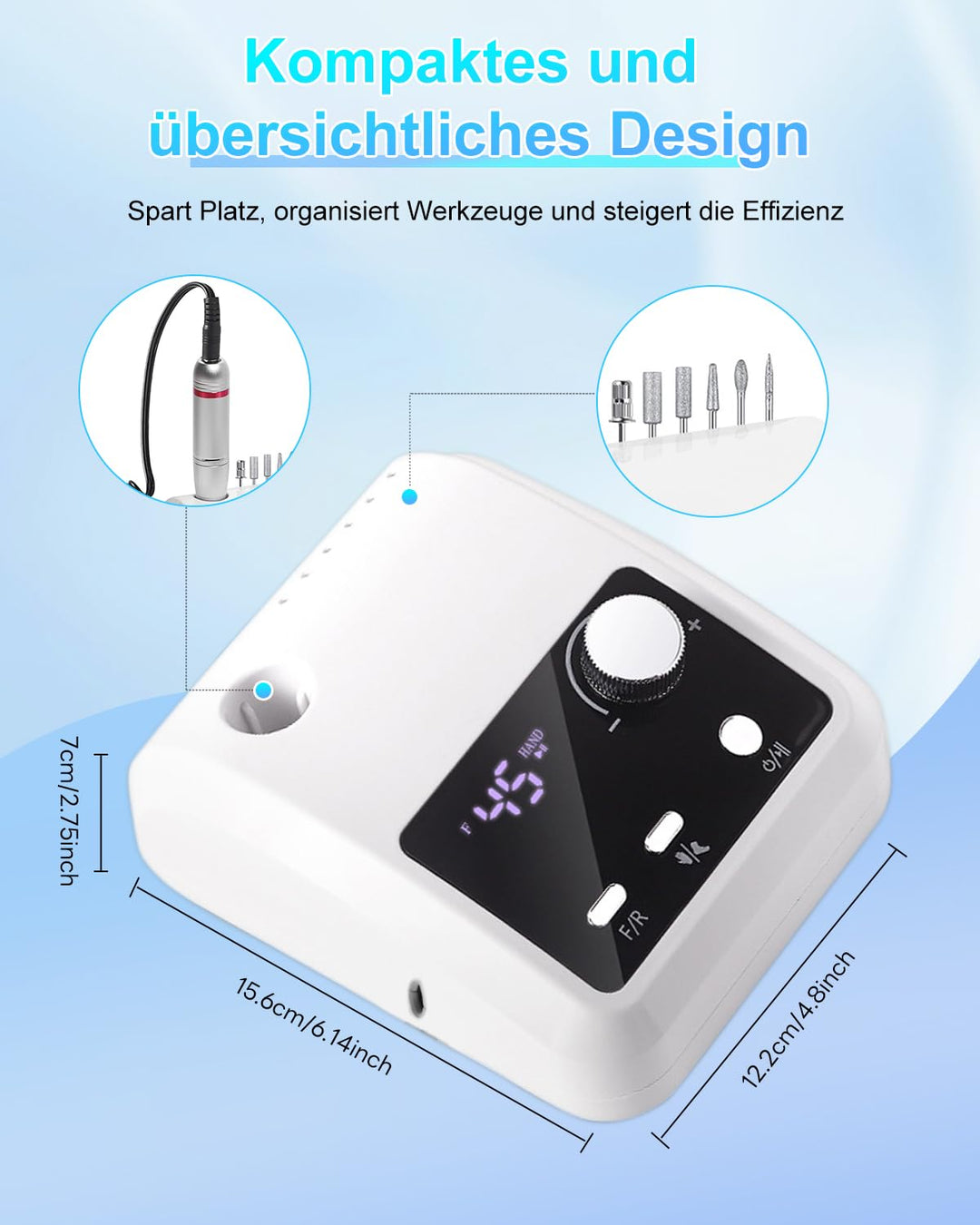 CozyZen Elektrische Nagelfräser Professional: 45000 U/min Nagelpflege-Kit mit LCD-Display, Hand- & F