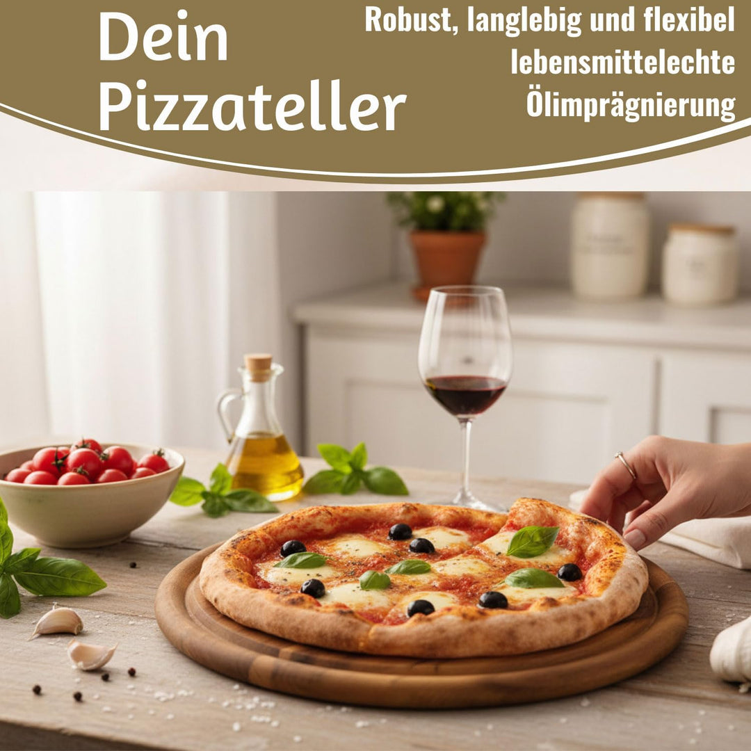LS-LebenStil 4x Holz Fleischteller 25cm Rund FSC Akazie - Set - 4 Stück - Schneidebrett mit Saftrill