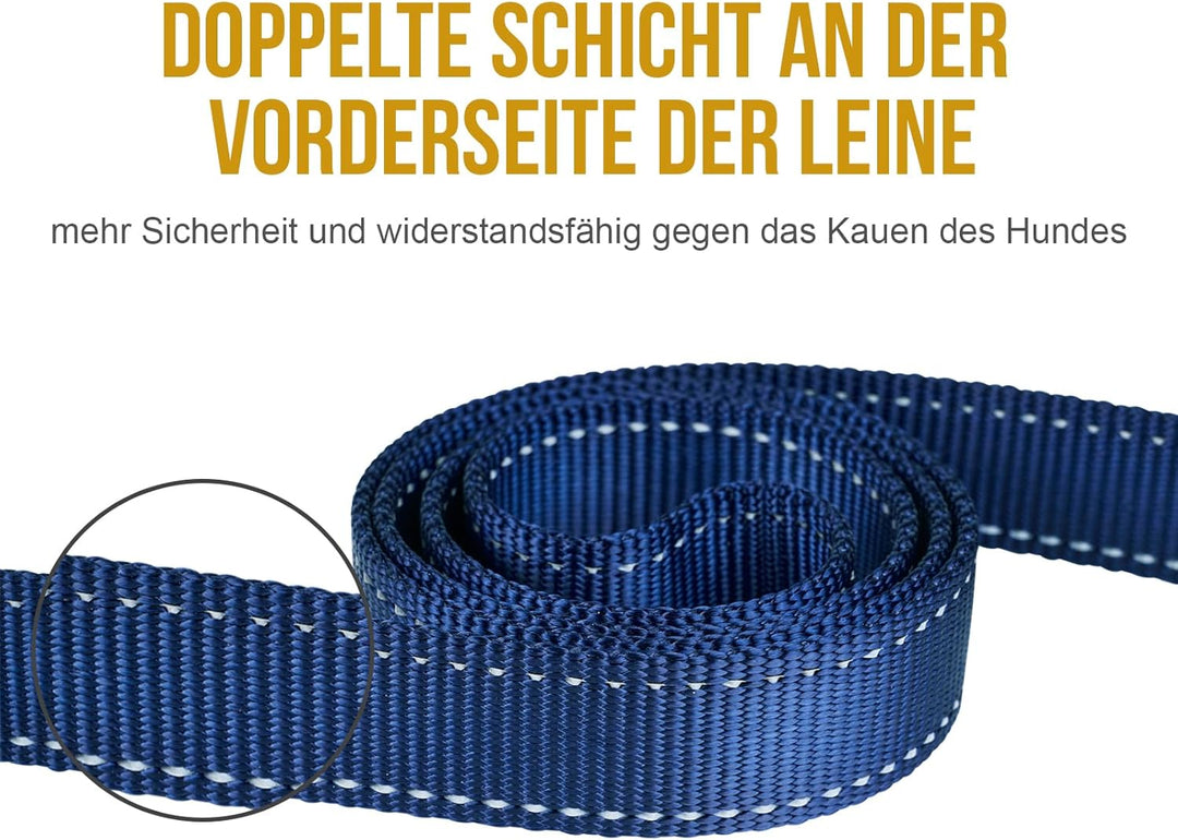 OneTigris doppel-Hundeleine mit reflektierenden Streifen M(182cm) Blau, M(182cm) Blau