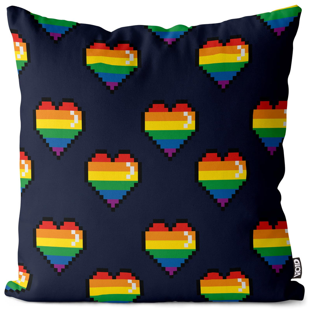 VOID 8-Bit Pride Regenbogen Herzen Kissenbezug Kissenhülle Polyester wasserfest Outdoor Indoor, Kiss