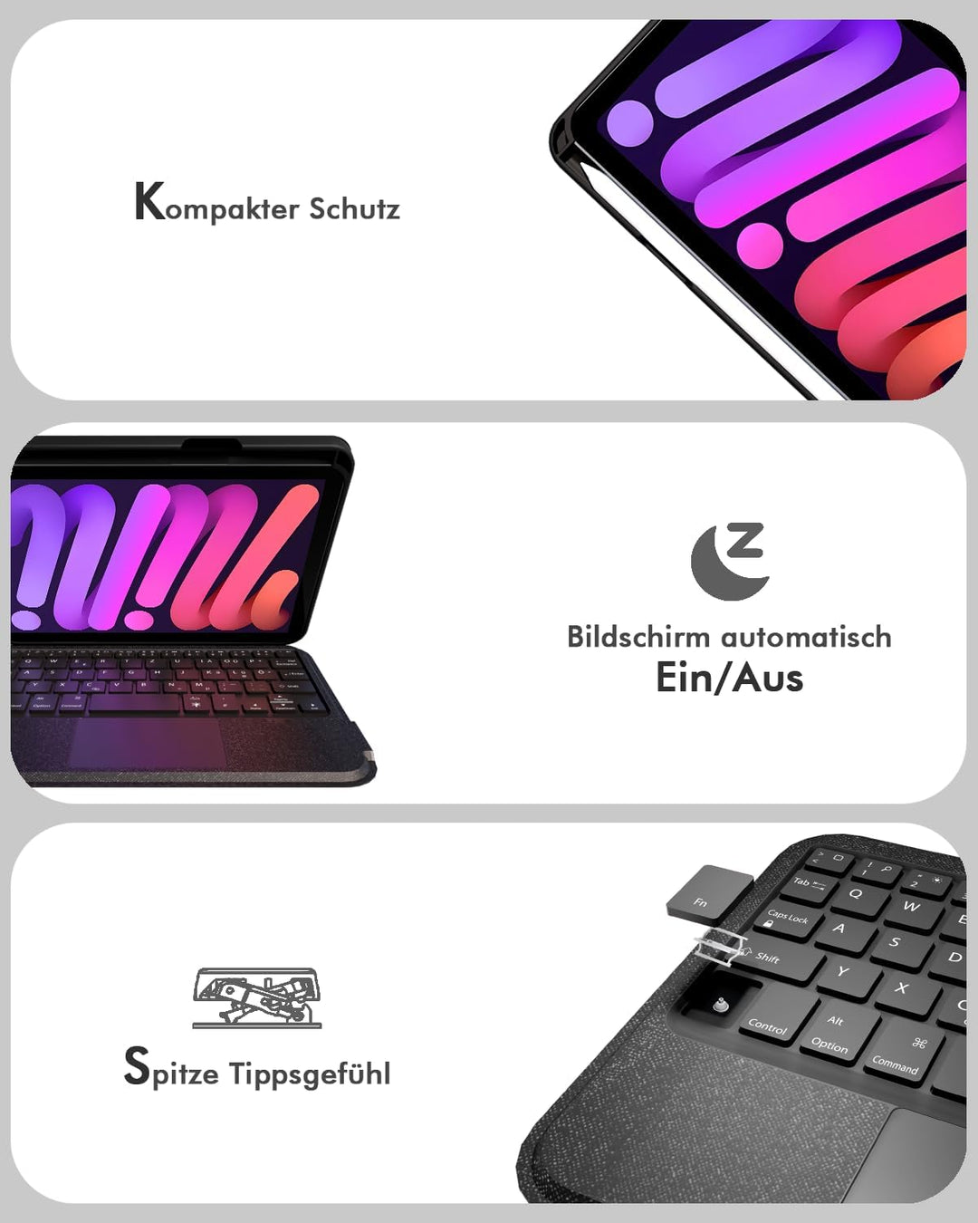Doohoeek Trennbare Tastatur Hülle für iPad mini 7/6, Bluetooth Kabellose Tastatur für iPad mini 7 20