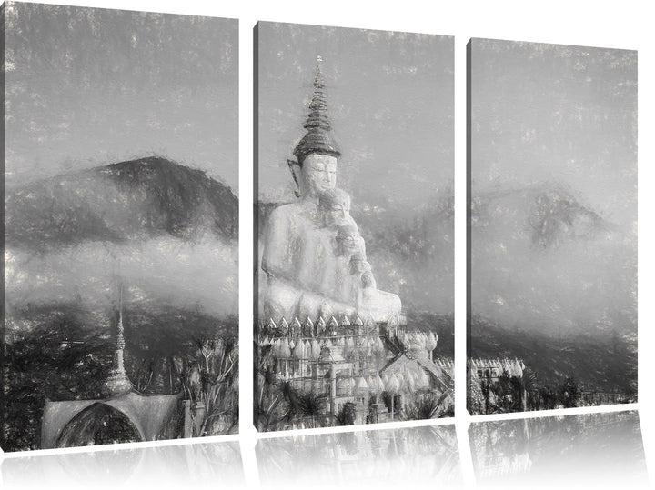 Pixxprint Buddha-Skulptur in Thailand als Leinwandbild/Grösse: 3 Teilig (120x80 cm) cm/Wandbild/Kuns