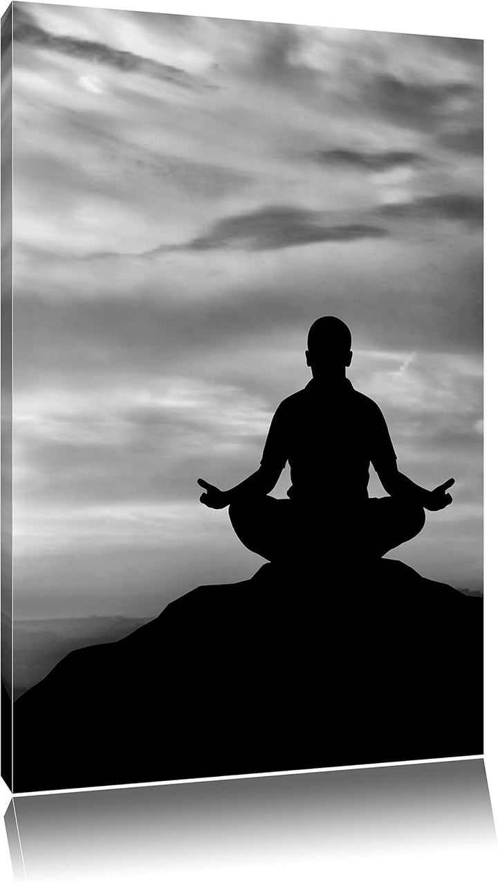 Pixxprint Monocrome, Meditation im Sonnenuntergang, Format: 100x70 auf Leinwand, 100x70
