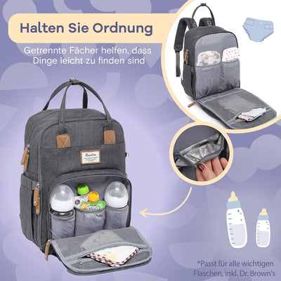 RUVALINO Baby Wickelrucksack Wickeltasche Rucksack mit tragbarer Wickelauflage, Schnullerhalter und