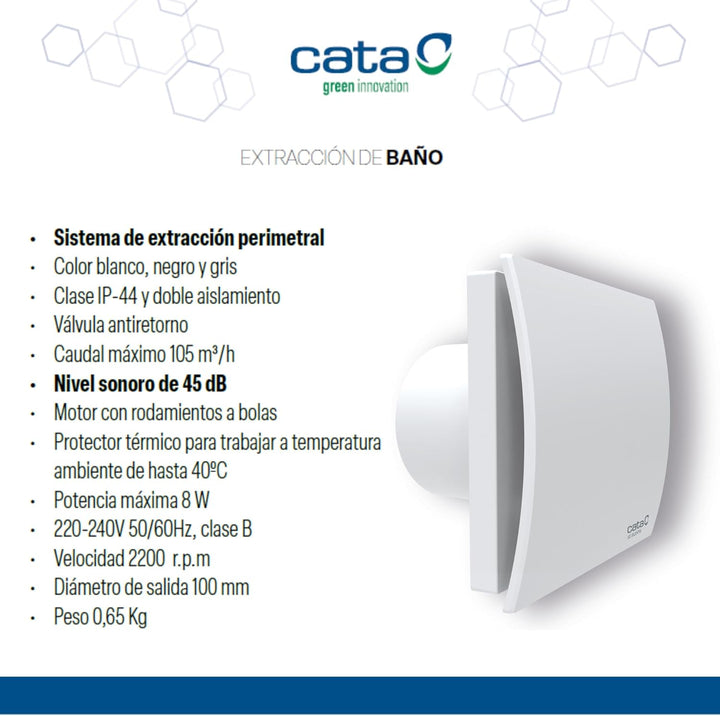 CATA UC-10 Silentis STD WH Rückschlagventil, Geräuschpegel, 26 dB, Leistung 8 W, Spannung 220-240 V,