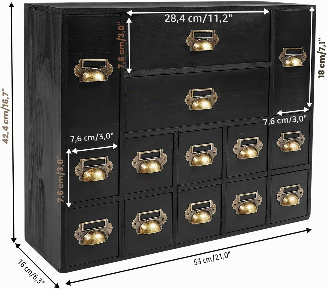 Mini Kommode mit 14 Schubladen, Vintage Aufbewahrungsschrank - Schrank Schubladenschrank Holz Klein