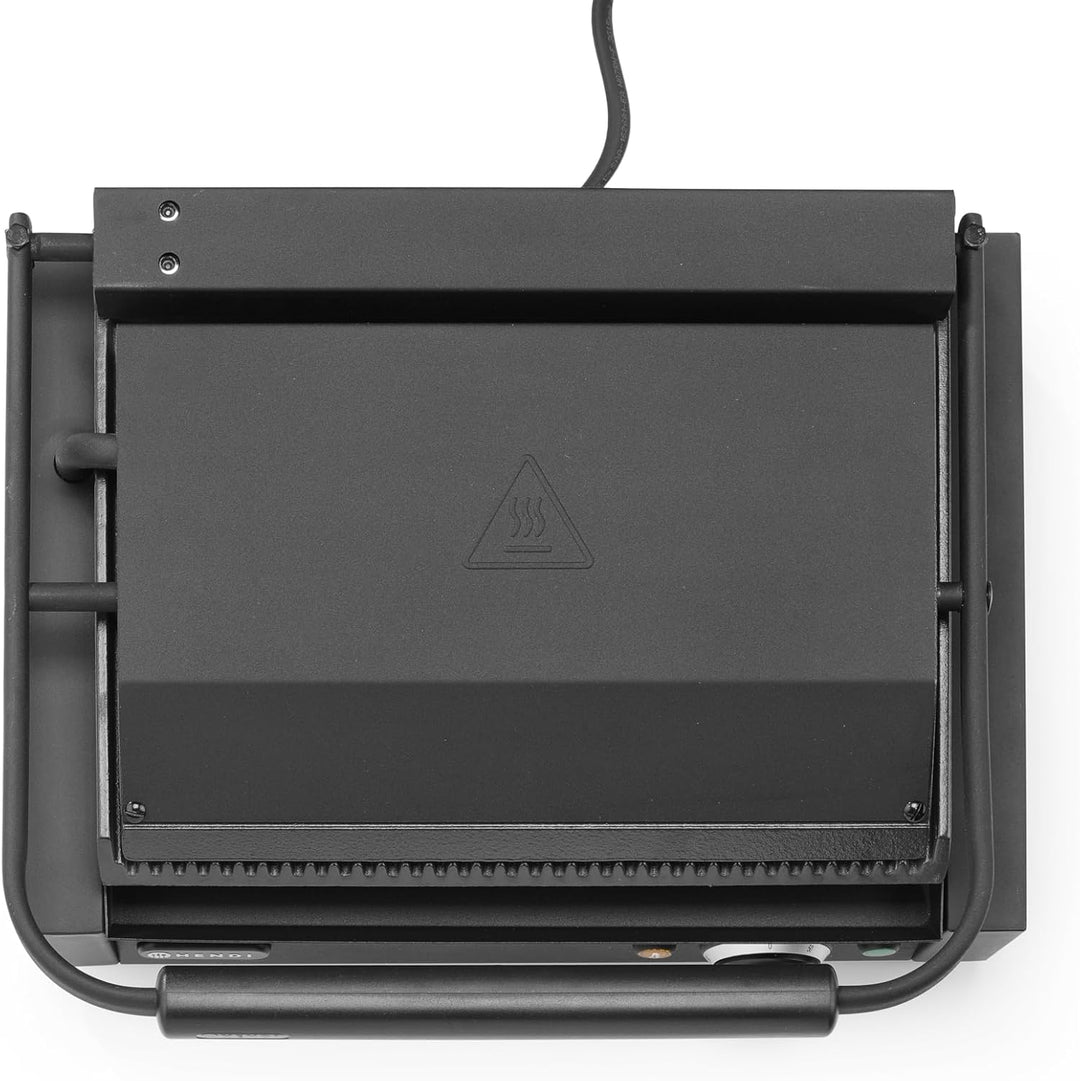 HENDI Kontaktgrill, Panini, gerillte Ausführung, inkl. Grillreinigungsbürste, Temperatur bis 300°C r