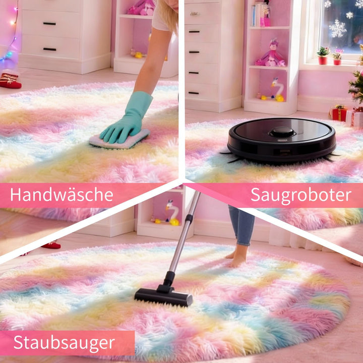 VOFUSHON Teppich Rund Hochflor Teppich Wohnzimmer Teppich Langflor Teppiche für Wohnzimmer flauschig