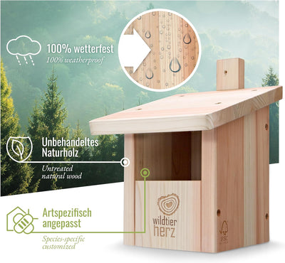 wildtier herz I Vogel Nistkasten Rotkehlchen, Rotschwänzchen aus Massiv-Holz - Verschraubt, Nistkäst