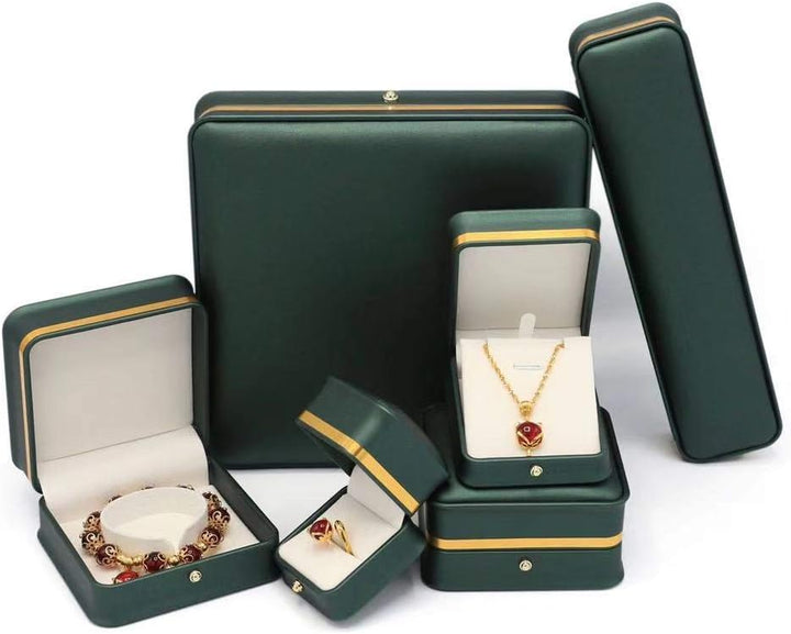 JunningGor Schwarzgrünes Premium-Leder-Schmuckkästchen für Hochzeitsschmuck-Set, Präsentationsbox fü