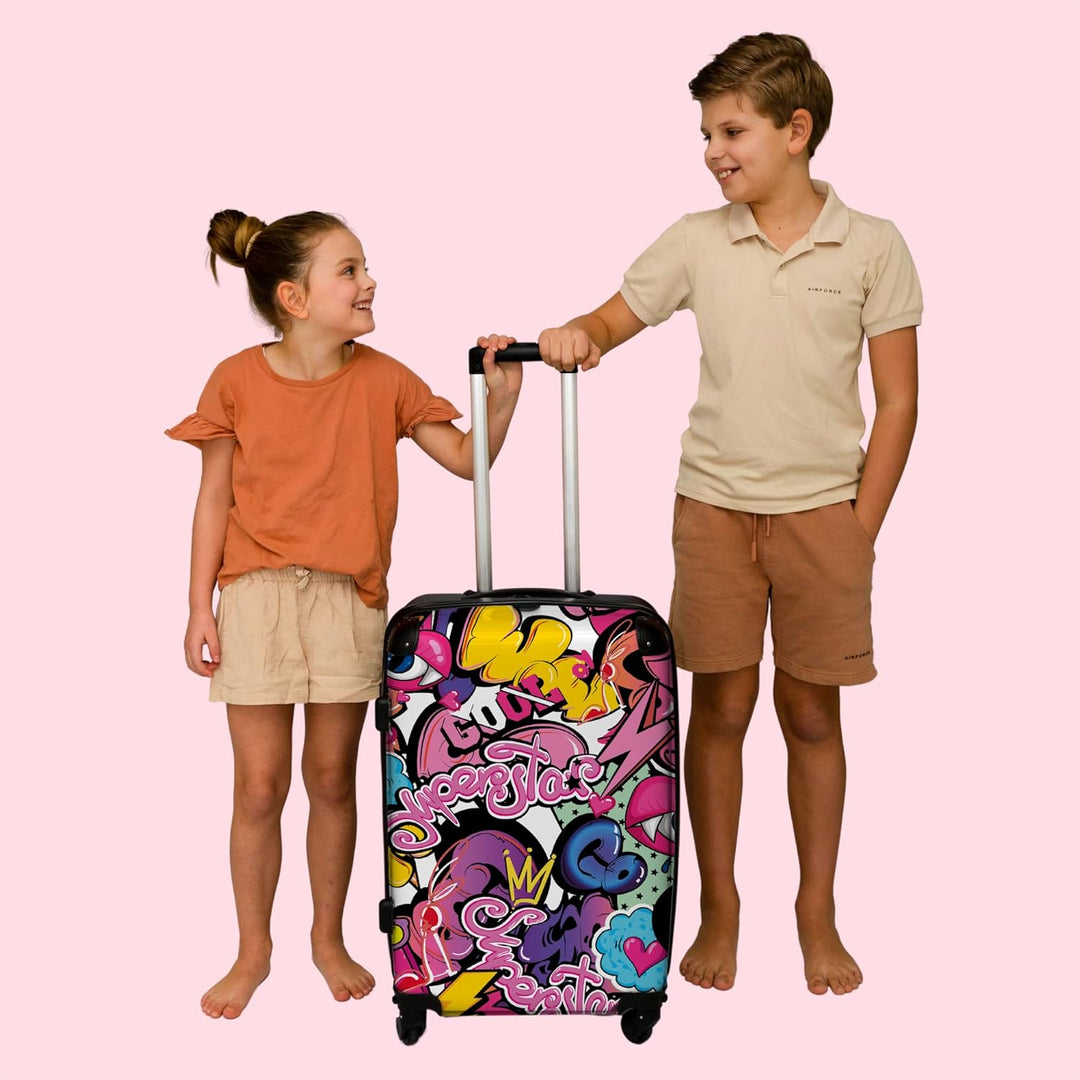 Koffer gross Trolley Rollkoffer Reisekoffer mit 4 Rollen Fotokoffer - Design - Superstar - Cool - Mu