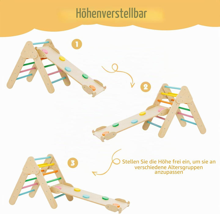 HOMASIS 3 in 1 Kletterdreieck mit Rutsche & Leiter & Kletterbogen, Klettergerüst mit Rampe, Sprossen