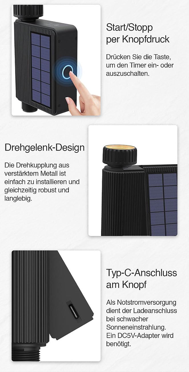 Royal Gardineer Solarbewässerungssysteme: 2er-Set WLAN-Bewässerungscomputer, Solarpanel, BT-Gateway,