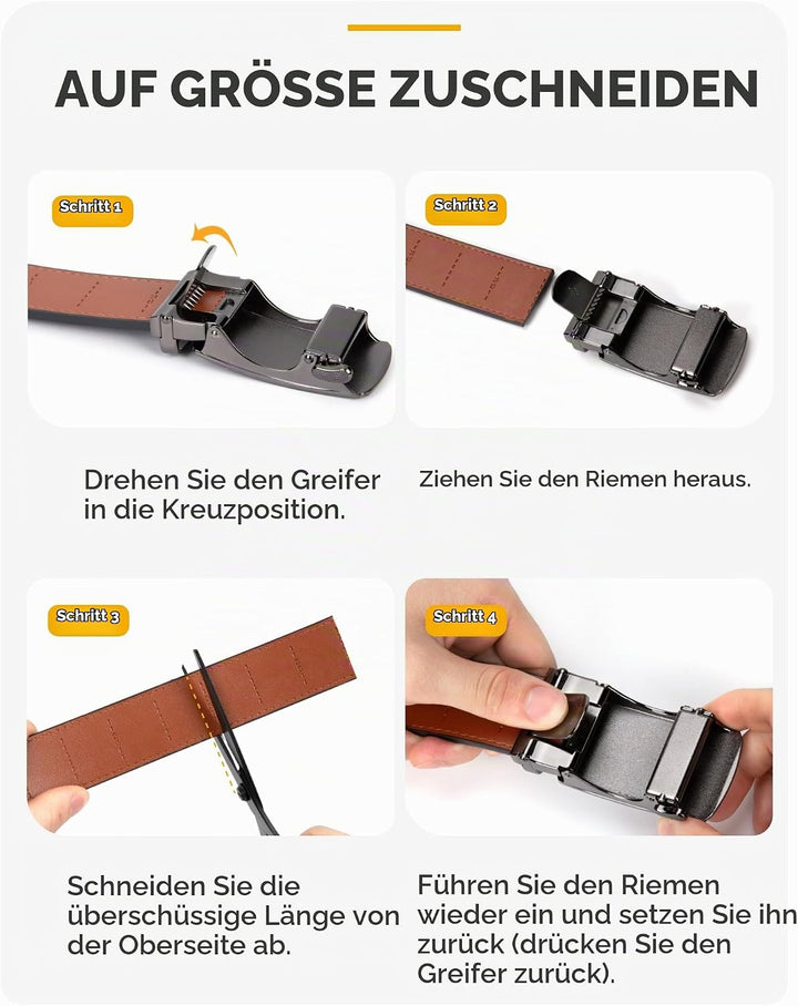 CHAOREN Gürtel Herren 2er-Pack, 35mm Automatik Ledergürtel mit Ratsche - Passgenau Zuschneidbar, Ide