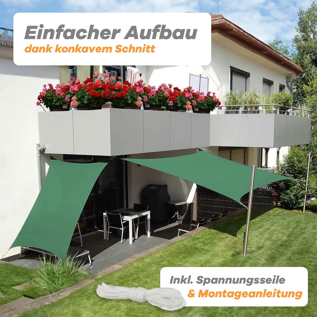 hanSe Sonnensegel rechteckig, Segeltuch Rechteck, 3x4m in Grün, aus HDPE Gewebe, wetterbeständig, mi