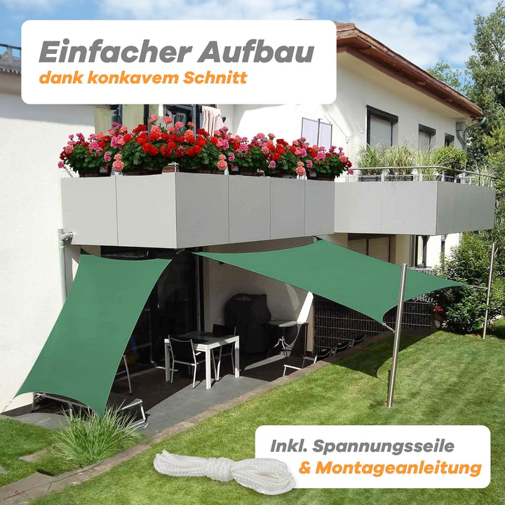 hanSe Sonnensegel rechteckig, Segeltuch Rechteck, 3x4m in Grün, aus HDPE Gewebe, wetterbeständig, mi
