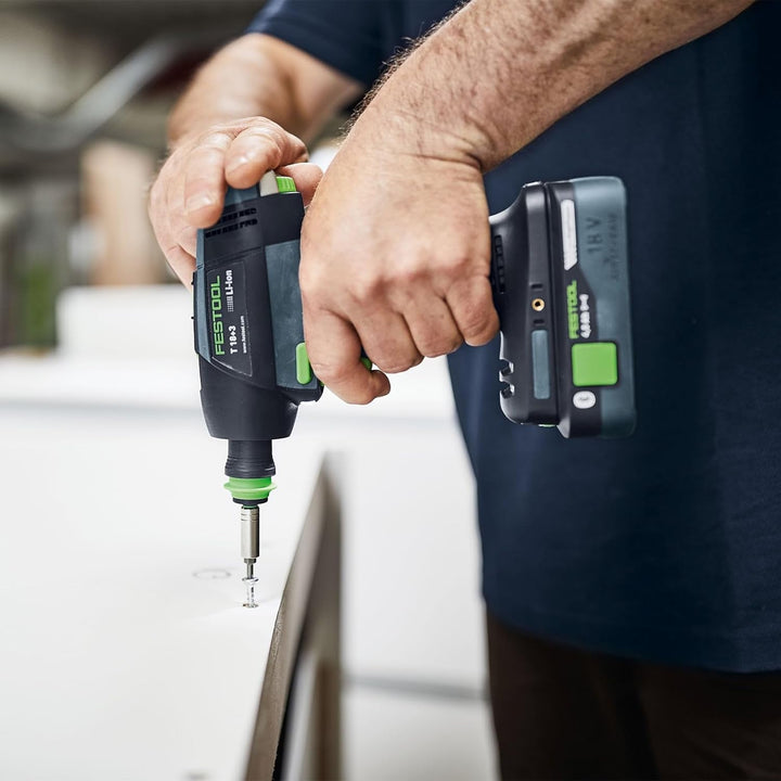 Festool Akku-Bohrschrauber T 18+3 HPC 4,0 I-Set (mit Akkupacks, Schnellladegerät, Werkzeugfutter, Sc
