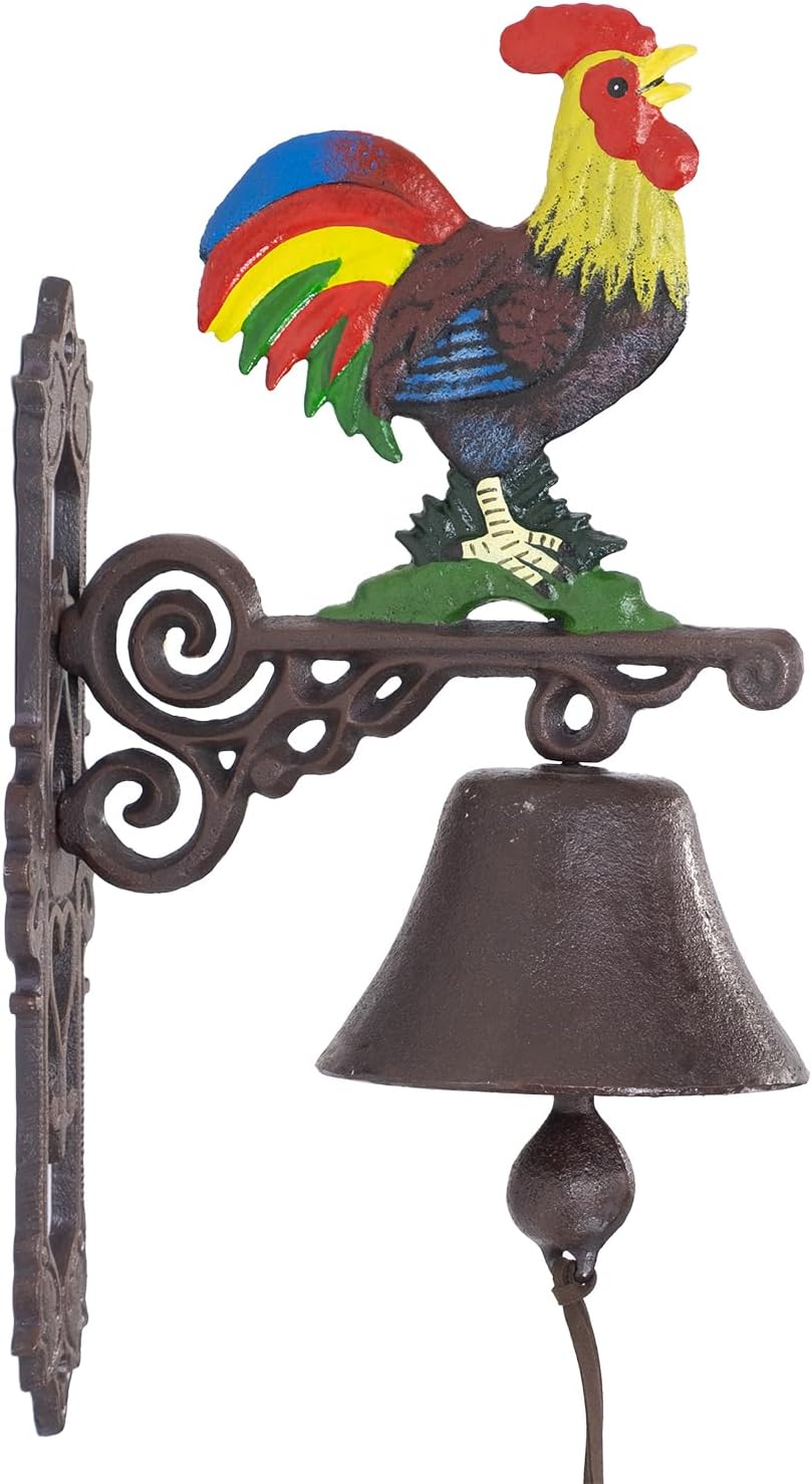 Moritz Gusseisen Wandglocke Bunter Hahn Huhn Hähnchen Glocke Türglocke 38,5 cm Höhe Hausglocke antik