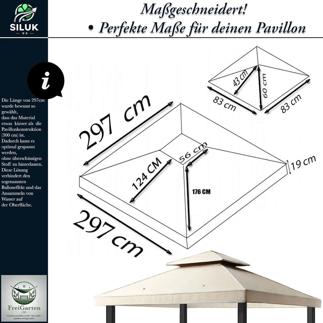 freigarten.de - Ersatzdach für Pavillon 3 x 3 m, wasserdicht, Material: Panama PCV Soft 370 g/m² ext