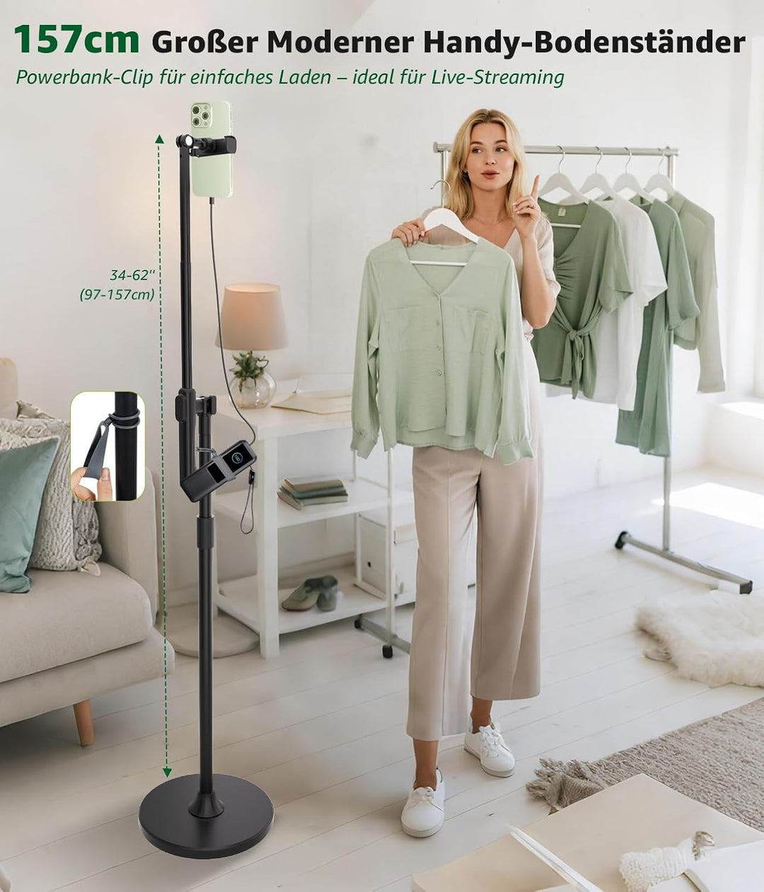 Handy Stativ, Overhead Stativ Handy mit 360° Ausziehbaren Arm &amp; Fernbedienung &amp; Handyhalterung, Hori