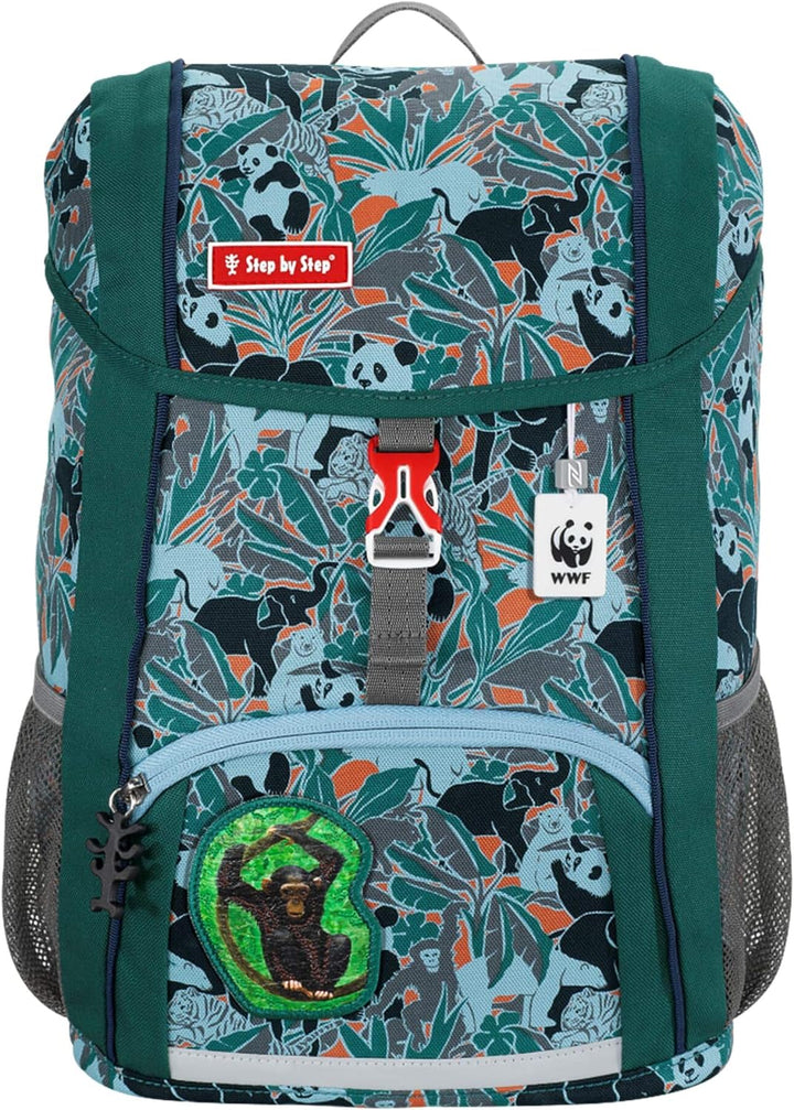 Step by Step Kid Rucksack-Set WWF „Monkeys“, 3-teilig, grün/schwarz/türkis, mit Reflektoren, ergonom