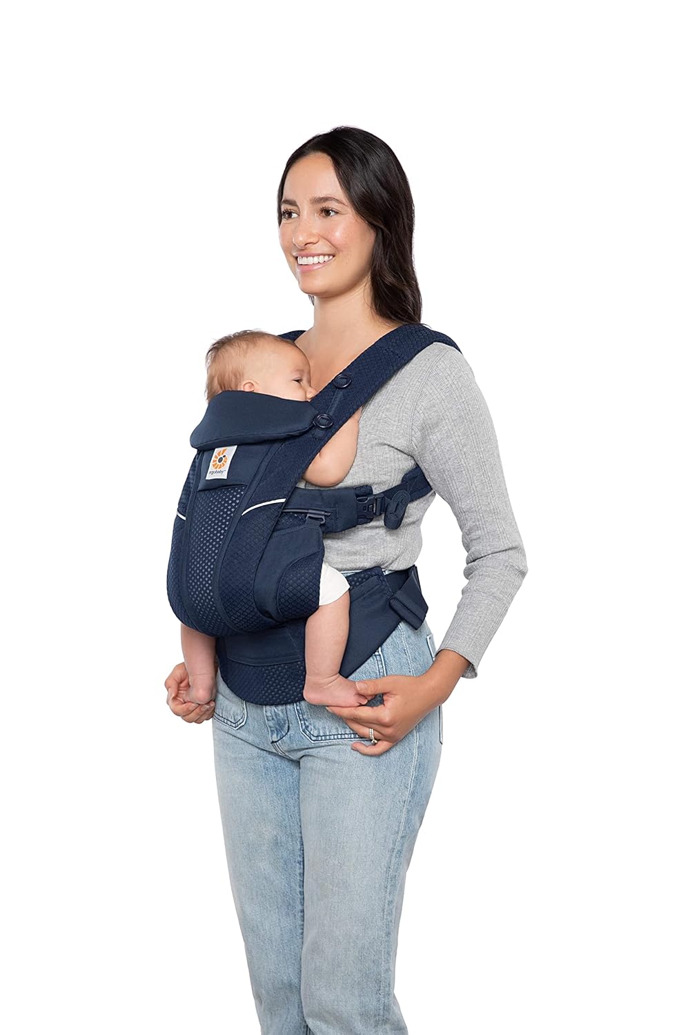 Ergobaby Omni Breeze Babytrage für Neugeborene ab Geburt bis 20kg, 4 Positionen SoftFlex Mesh Ergono