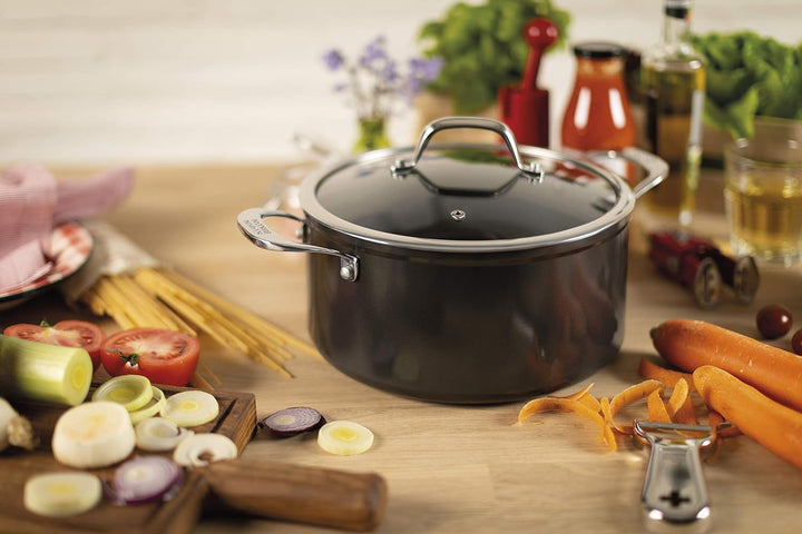 KUHN RIKON Easy Pro Kochtopf beschichtet mit Glasdeckel, Aluminium, Induktion, 5,1 Liter/24 cm, Schw