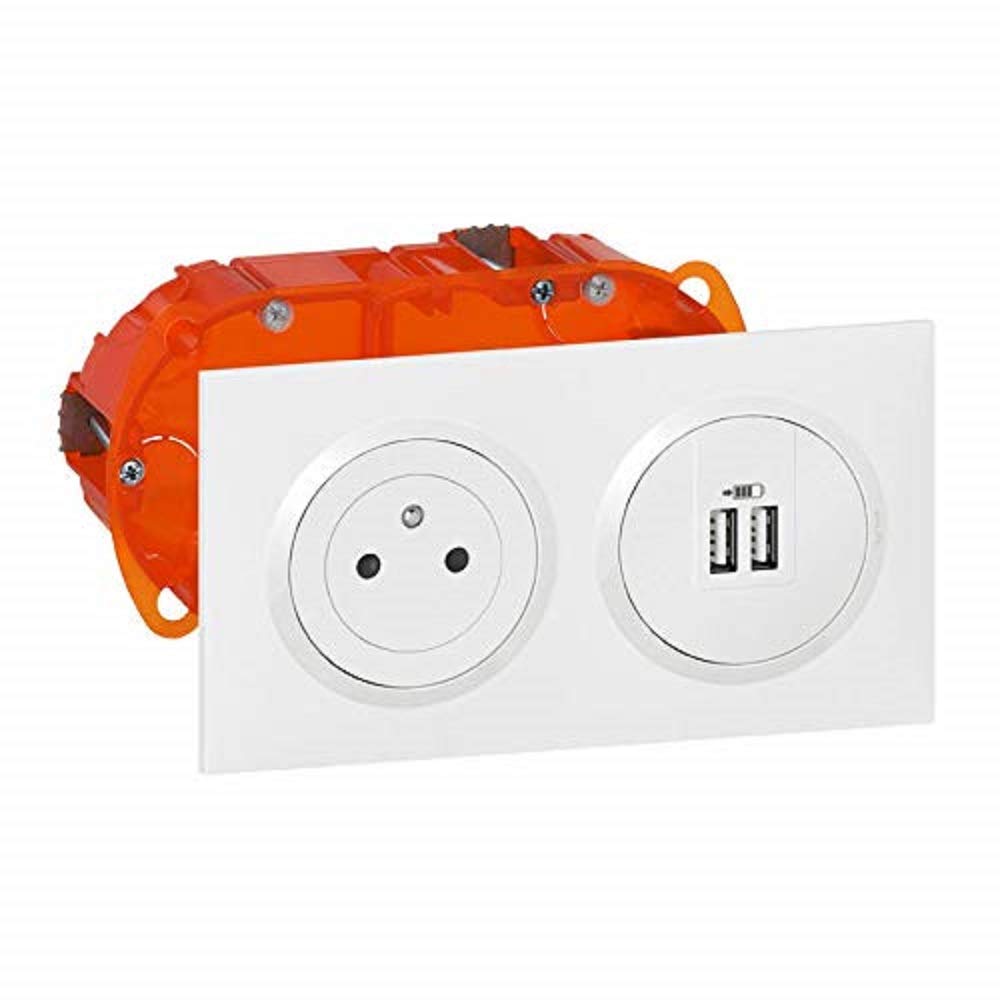 Legrand LEG300407 KIT2P+T/2 x USB PREC BC Steckdosen-Set, Oberfläche + Lademodul, 2 USB-Anschlüsse,