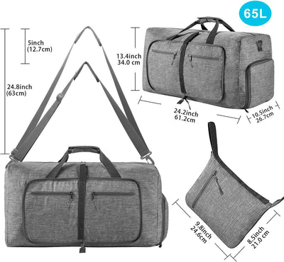 Vomgomfom 65L Reisetasche mit Schuhfach, Grosse Falttasche für Camping, Reisen, Fitness, Grau B Grau