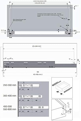 SOTECH 1 Paar Smart Slide Vollauszüge UV4-40-K2D-L450-SC für Holzschublade, 40 kg, 450 mm mit Soft-C