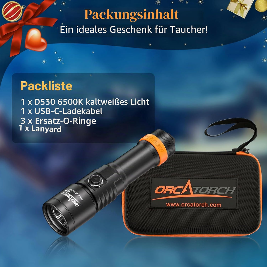 ORCATORCH D530 Tauchlicht, 1300 Lumen, 8 Grad schmaler Abstrahlwinkel, Titanlegierung, Seitenknopfsc