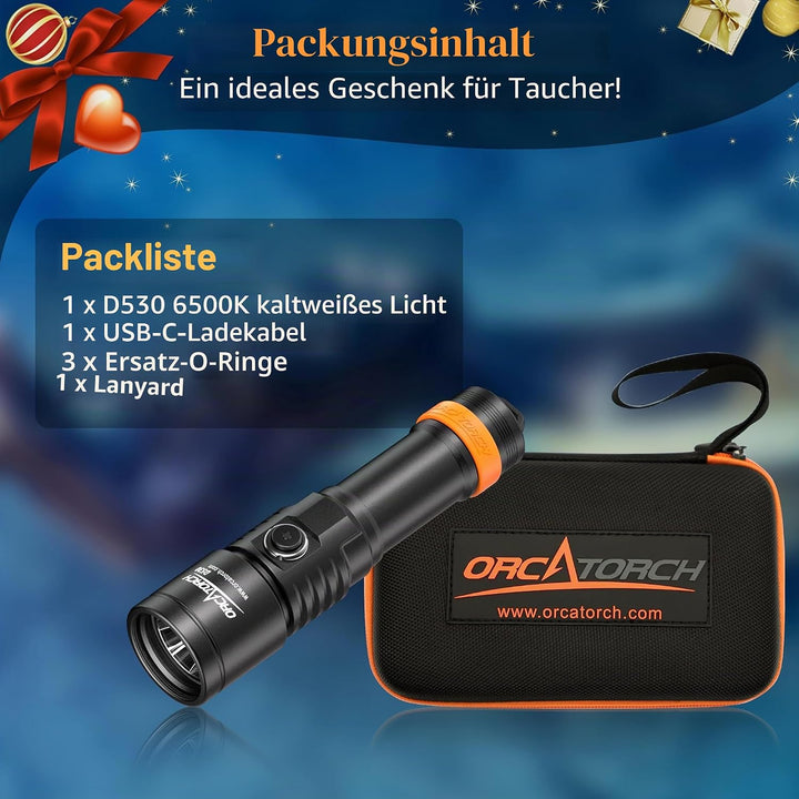 ORCATORCH D530 Tauchlicht, 1300 Lumen, 8 Grad schmaler Abstrahlwinkel, Titanlegierung, Seitenknopfsc