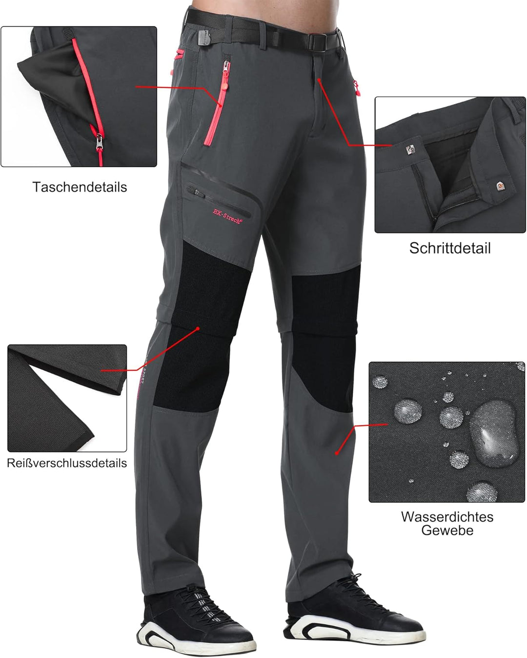 SOLOYEE Herren Wanderhose Zip Off Trekkinghose Outdoorhose Wasserdicht Schnelltrocknend Softshellhos