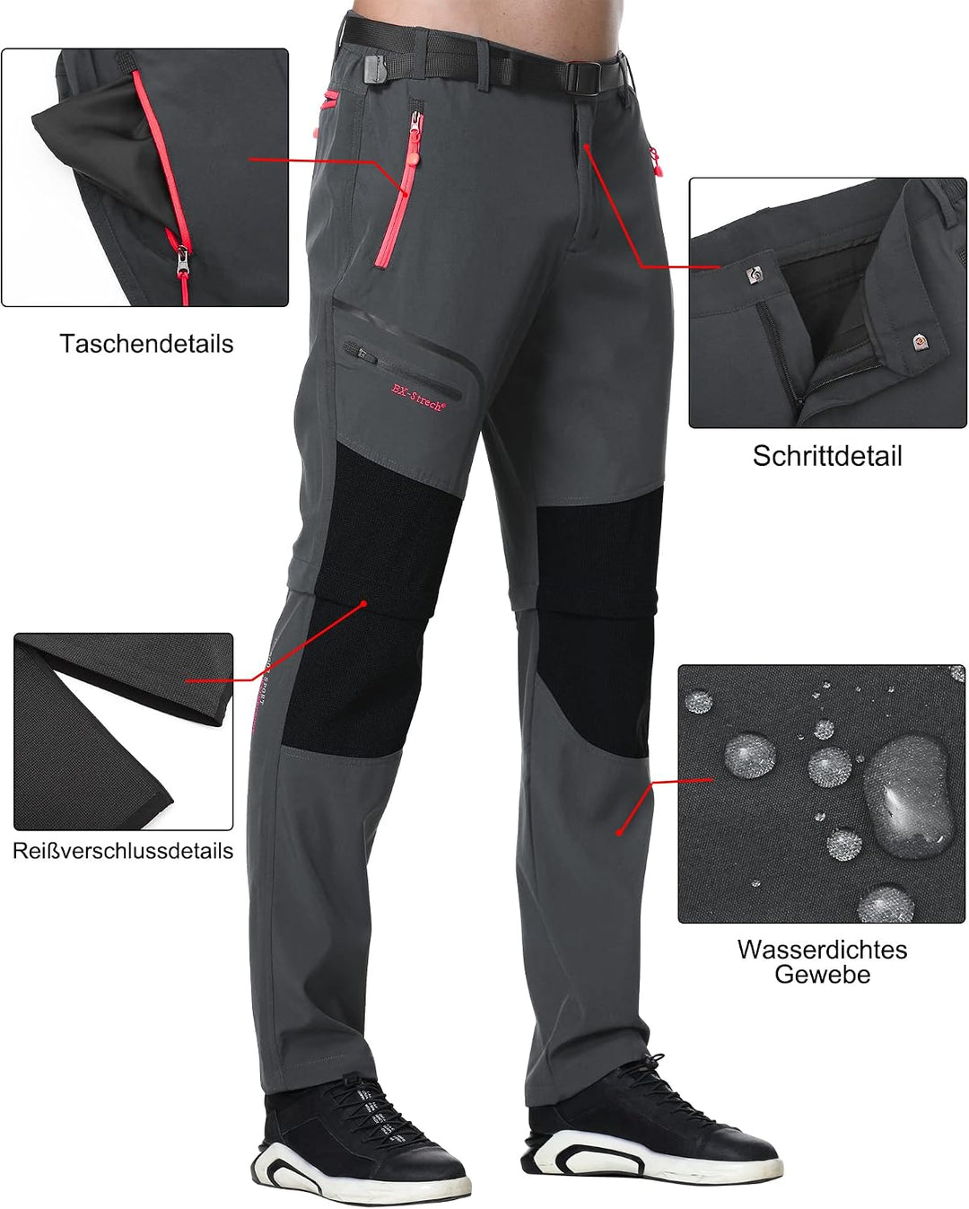 SOLOYEE Herren Wanderhose Zip Off Trekkinghose Outdoorhose Wasserdicht Schnelltrocknend Softshellhos