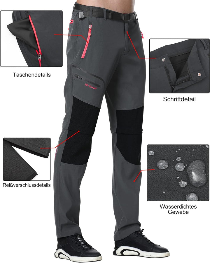 SOLOYEE Herren Wanderhose Zip Off Trekkinghose Outdoorhose Wasserdicht Schnelltrocknend Softshellhos