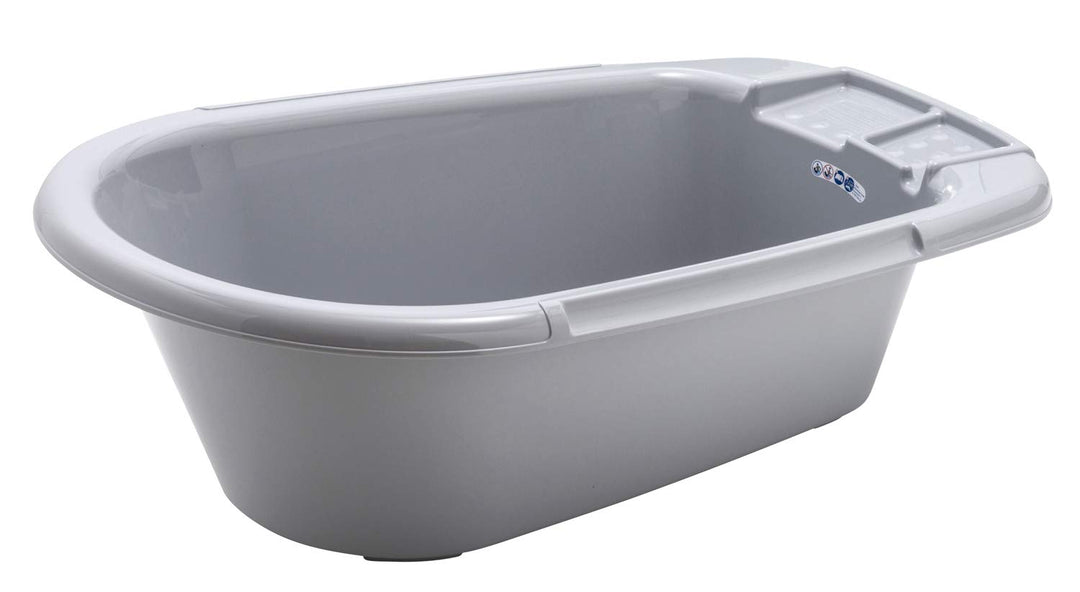 Rotho Babydesign Baby Badewanne, Mit Ablaufstöpsel, 0-12 Monate, Bella Bambina, Stone Grey (Grau), G