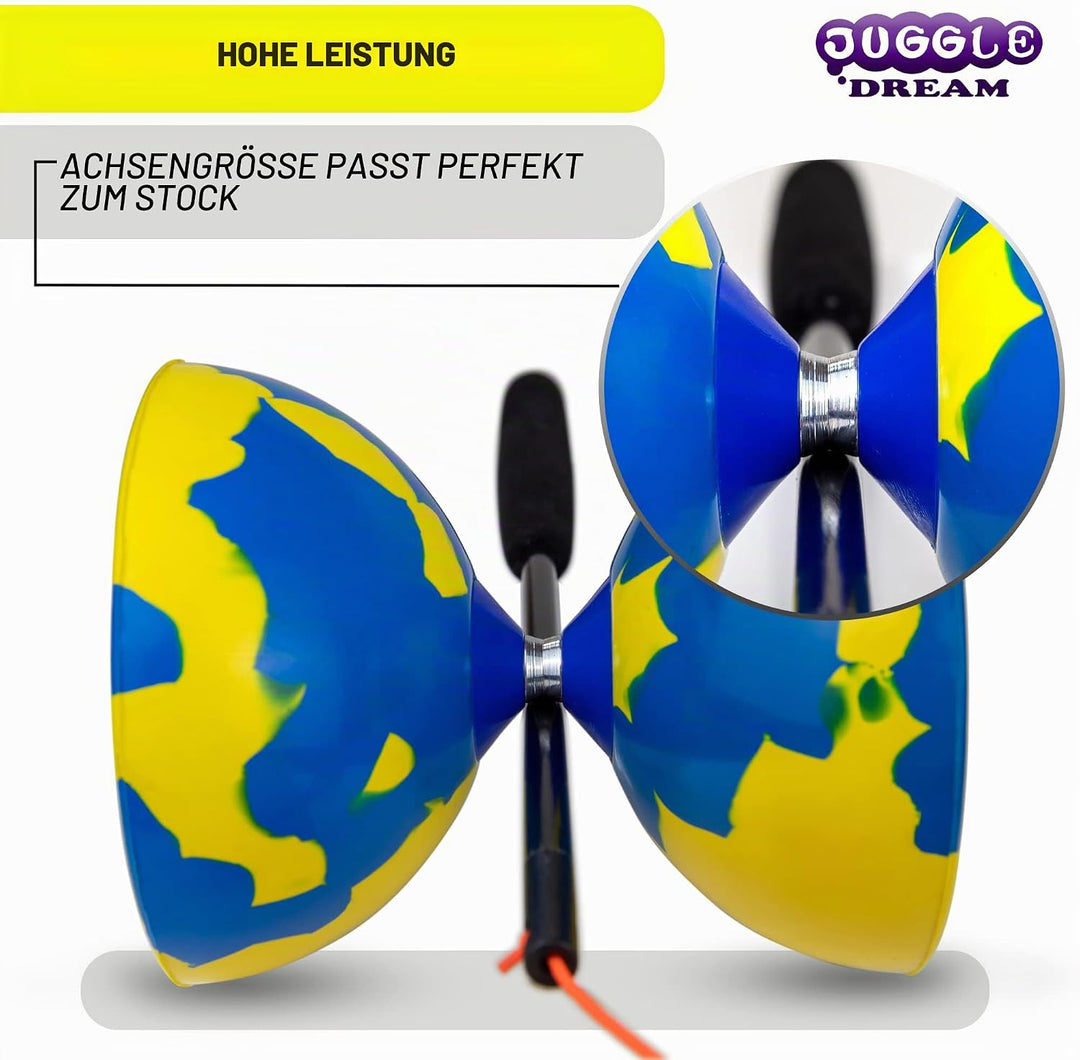 Juggle Dream Jester Diabolo Jonglierset – Fester Achse Profi-Diabolo mit Superglass-Handstäben, Onli