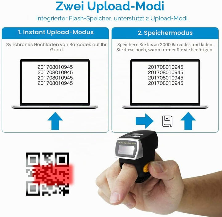 NETUM Bluetooth 2D QR Mini-Barcode-Scanner für tragbaren Ring Wireless | kabelloser Handscanner präz