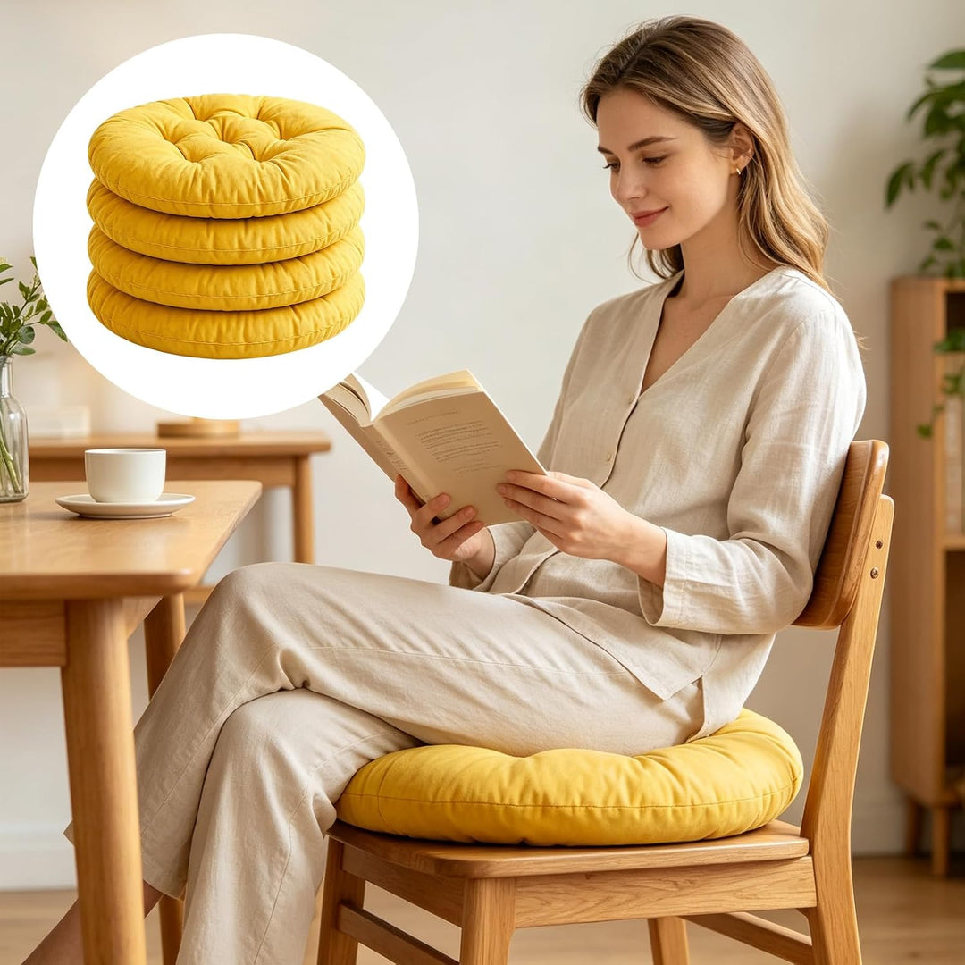 4er Set Stuhlkissen Rund 40cm, Runden Sitzkissen Gefüllte Sitzkissen, Weiche Kissen, Weiche Sitzkiss