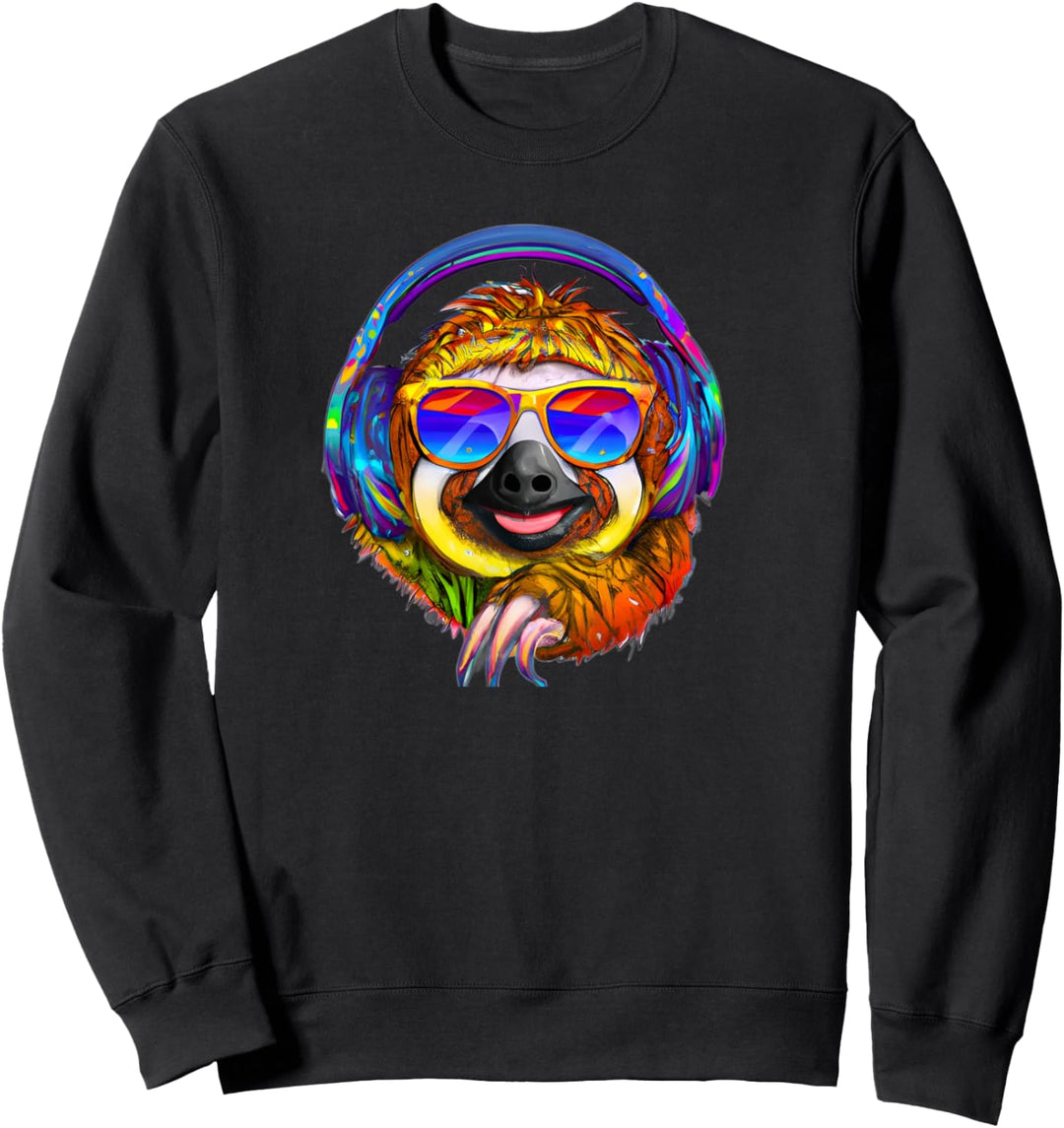 Bunte Sonnenbrille trifft faules Faultier - Musik Sweatshirt