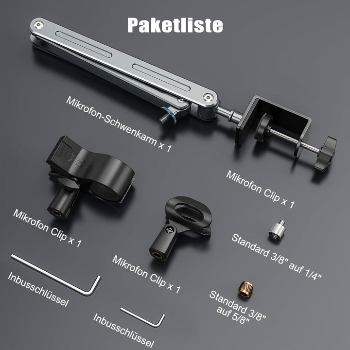 Aluminium Mikrofon Arm Tisch für Live-Streaming, Singe, Gaming | Aluminium Mikrofonständer Schreibti
