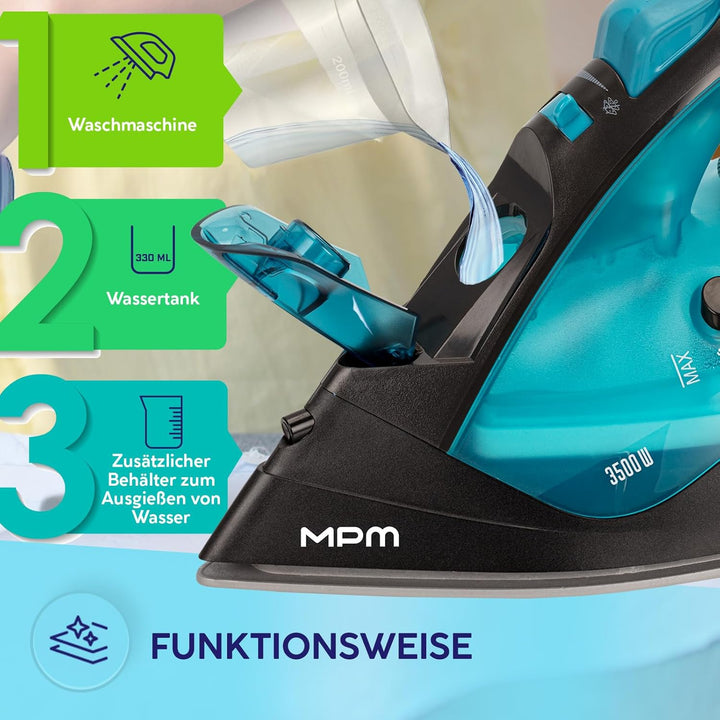 MPM Dampfbügeleisen mit Abschaltautomatik 3500W - Bügeleisen mit Vertikaldampf, Dauerdampf 35g/min -