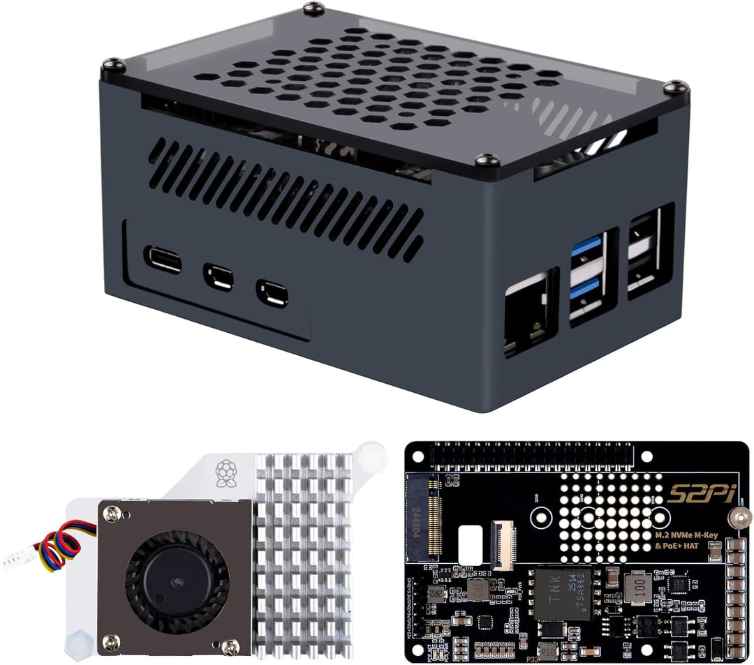 GeeekPi P33 M.2 NVME M-Key PoE+ Hat für Raspberry Pi 5, mit offiziellem Pi 5 Active Cooler und Alumi