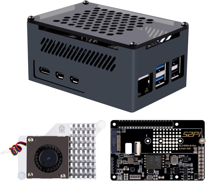 GeeekPi P33 M.2 NVME M-Key PoE+ Hat für Raspberry Pi 5, mit offiziellem Pi 5 Active Cooler und Alumi