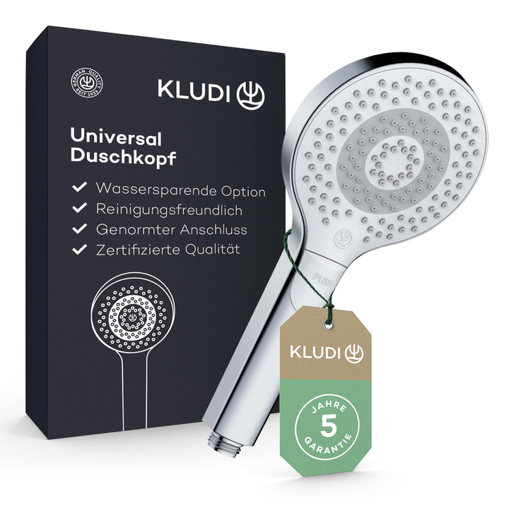 KLUDI-X3 Universal Duschkopf wassersparend als Option, Duschbrause mit 3 Strahlarten (Body, Hair, Sk