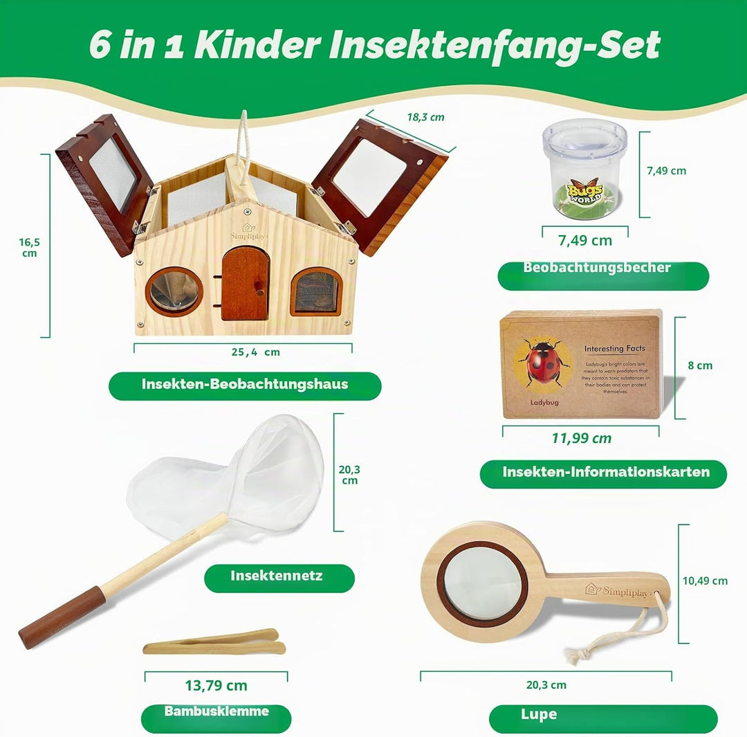 Kinder Forscherset & Bug Catcher für Kinder, Outdoor-Spielzeug mit tragbaren hölzernen Bug Habitat,
