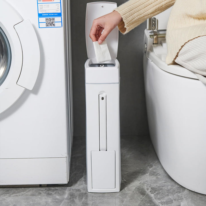 4.5L Mülleimer Bad Mit Deckel - Pop-Up Plastikmüll Mit Toilettenbürste - Geruchsdicht für Badezimmer