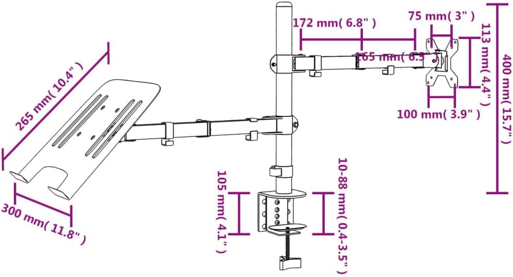 Monitorhalterung Schwarz Stahl VESA 75 100 mm höhenverstellbar schwenkbar neigbar drehbar für 13 27