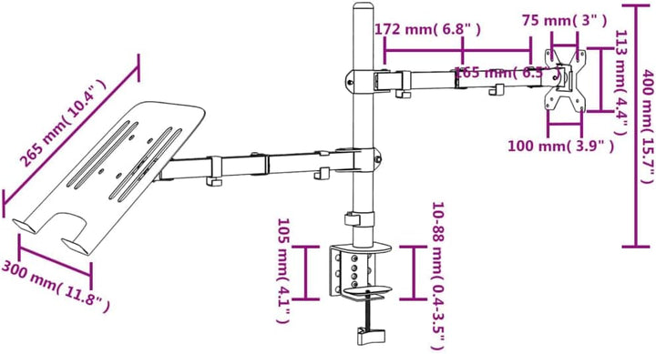 Monitorhalterung Schwarz Stahl VESA 75 100 mm höhenverstellbar schwenkbar neigbar drehbar für 13 27