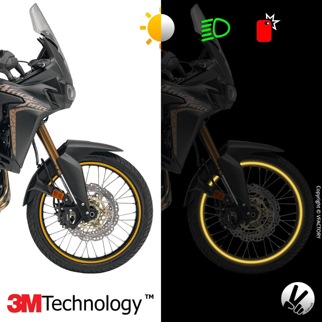 VFLUO - Kit Reflektierende Felgenrandaufkleber Motorrad, Aufkleber für 1 Rad 3M™-Technologie™, 360°-